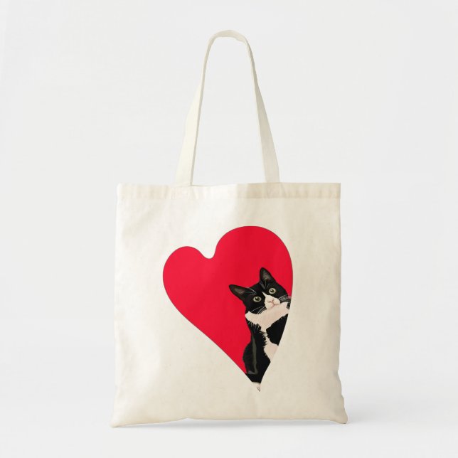 Bolsa Tote Tuxedo Cat Namorados Heart for Kitten and Animal L (Frente)