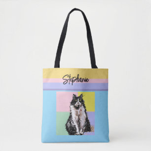 Bolsa Tote Tuxedo Cat Pastel Cores Rosa Meninas Rosa Nome