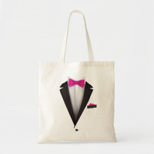 Bolsa Tote Tuxedo com Bowtie Rosa para Casamentos