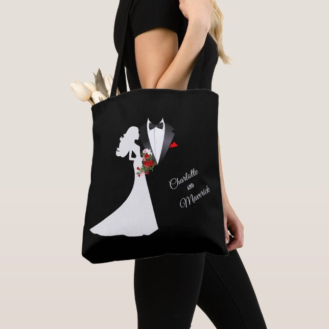 Bolsa Tote Tuxedo Suit & Bride Silhouette, Favor de Casamento (Close Up)