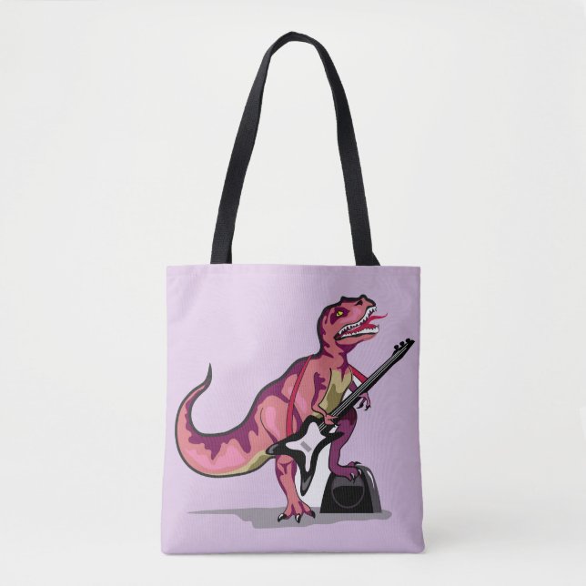 Bolsa Tote Tyrannosaurus Rex Tocando Violão. (Frente)