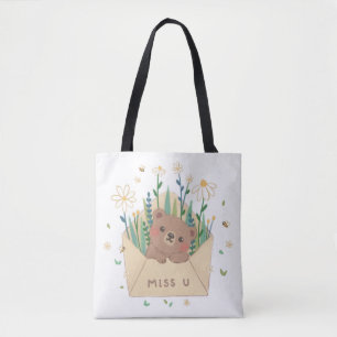 Bolsa Tote U: Urso de Teddy e Flores no Envelope