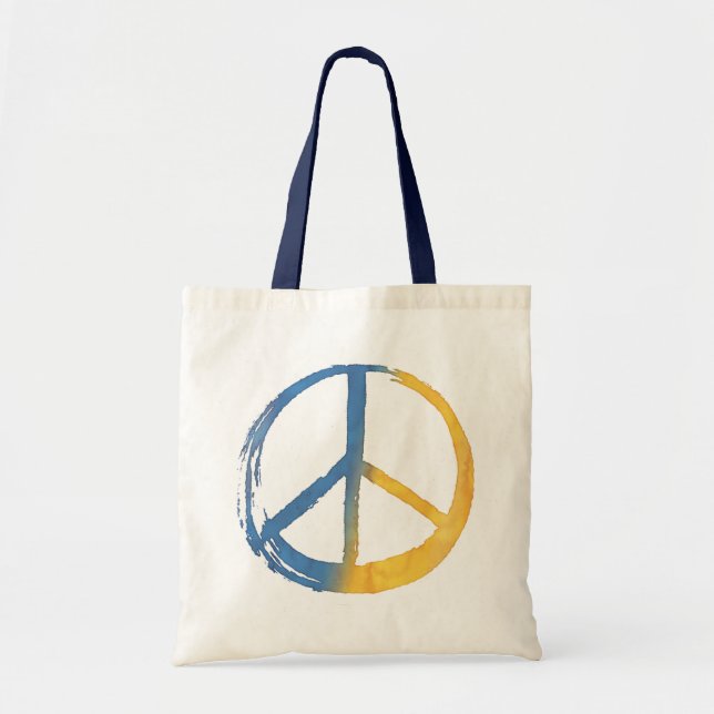 Bolsa Tote Ucraniano - Símbolo PEACE Amarelo Azul da Ucrânia  (Frente)
