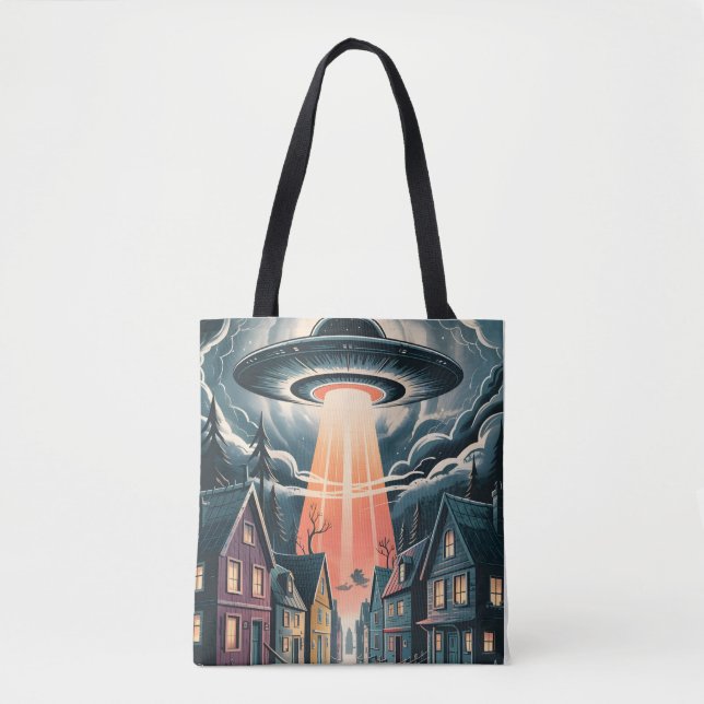 Bolsa Tote UFO Abduction Night Street Illustration (Frente)