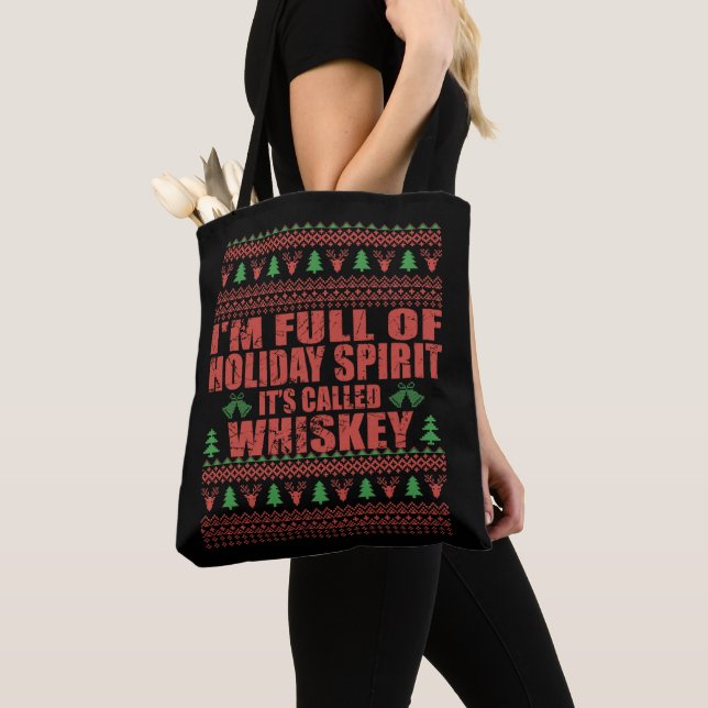 Bolsa Tote Uísque é meu espírito engraçado suéter de natal fe (Close Up)