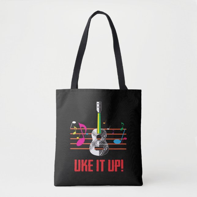 Bolsa Tote Uke ele ACIMA com notas musicais! Músico do (Frente)
