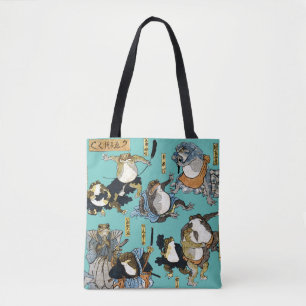 Bolsa Tote Ukiyo-e impressão - Sapos como atores japoneses do