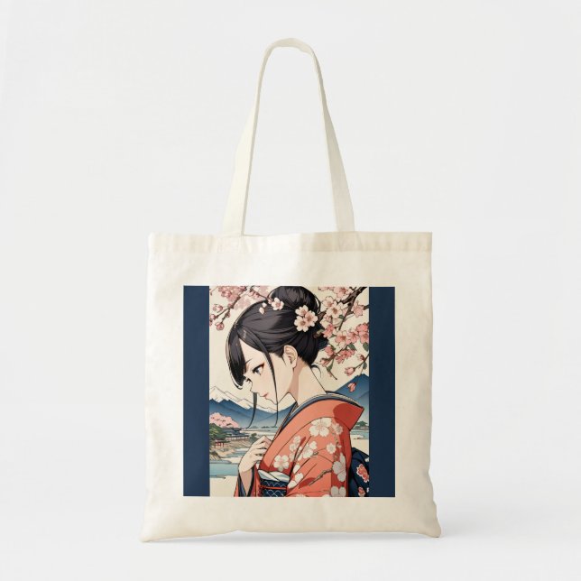 Bolsa Tote Ukiyo-e Modern Tote Bag with cherry blossom (Frente)