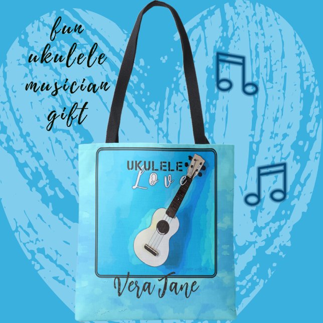 Bolsa Tote Ukulele Love in Bonito Shades of Blue (Criador carregado)
