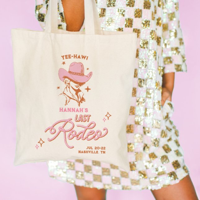 Bolsa Tote Último Rodeio Cowgirl Retro Despedida de Solteira (last rodeo bachelorette tote bag)