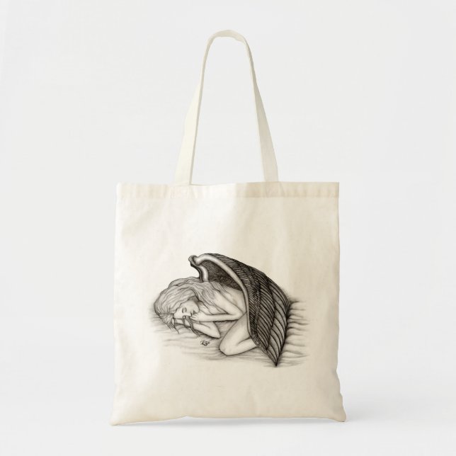 Bolsa Tote Um anjo adormecido, Design preto e branco (Frente)