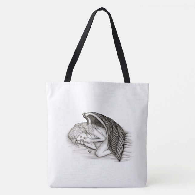 Bolsa Tote Um anjo adormecido, Design preto e branco (Frente)