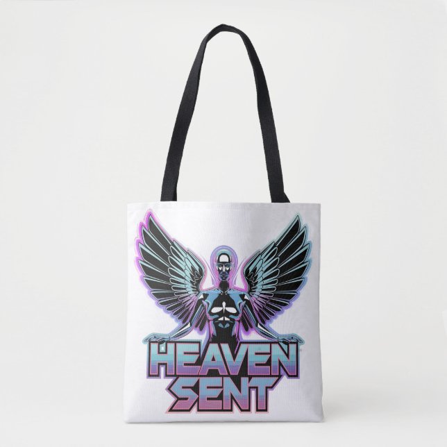 Bolsa Tote Um anjo metálico brilhante com asas, design Y2K (Frente)