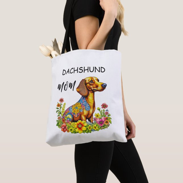 Bolsa Tote Um belo cartoon AI Dachshund Mãe (Close Up)
