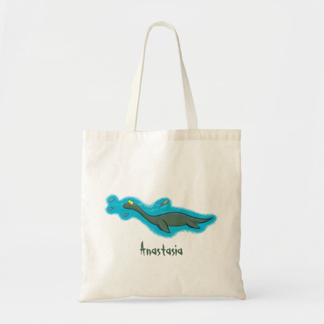 Bolsa Tote Um belo e feliz cartoon de monstro do mar, plesios (Frente)