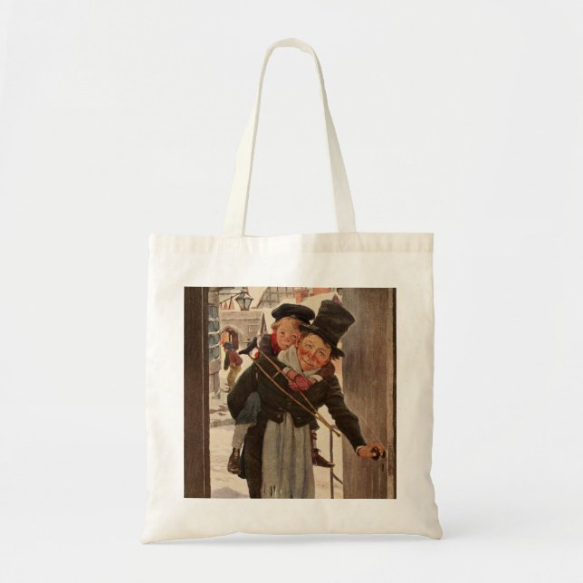 Bolsa Tote Um Carol de Natal: Tim e Sr. Cratchit (Frente)