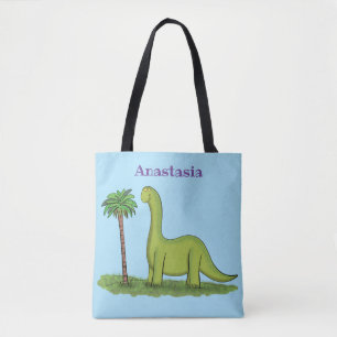 Bolsa Tote Um desenho animado de brontosaurus dinossauros, ve