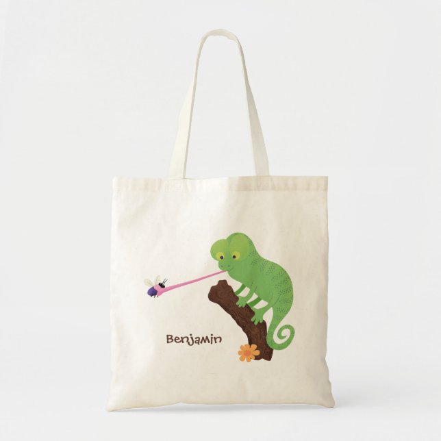 Bolsa Tote Um desenho animado de lagarto campeão verde-bonito (Frente)