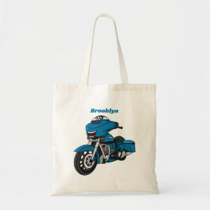 Bolsa Tote Um desenho animado de moto azul e bonito