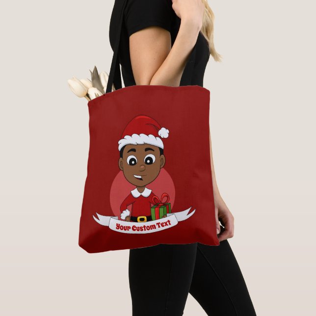 Bolsa Tote Um desenho animado de um menino de Natal afro-amer (Close Up)