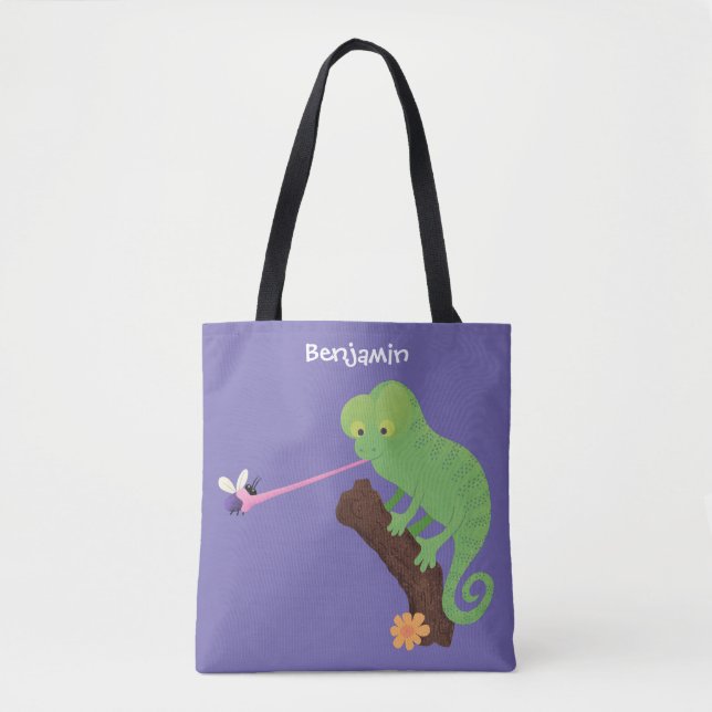 Bolsa Tote Um desenho animado verde-feliz chameleon lagarto (Frente)