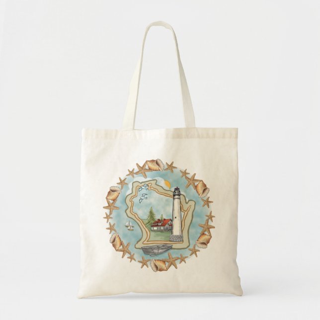 Bolsa Tote Um Farol de Conchas de Wisconsin (Frente)