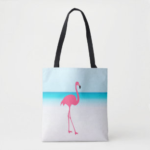 Bolsa Tote Um flamingo rosa giro na praia