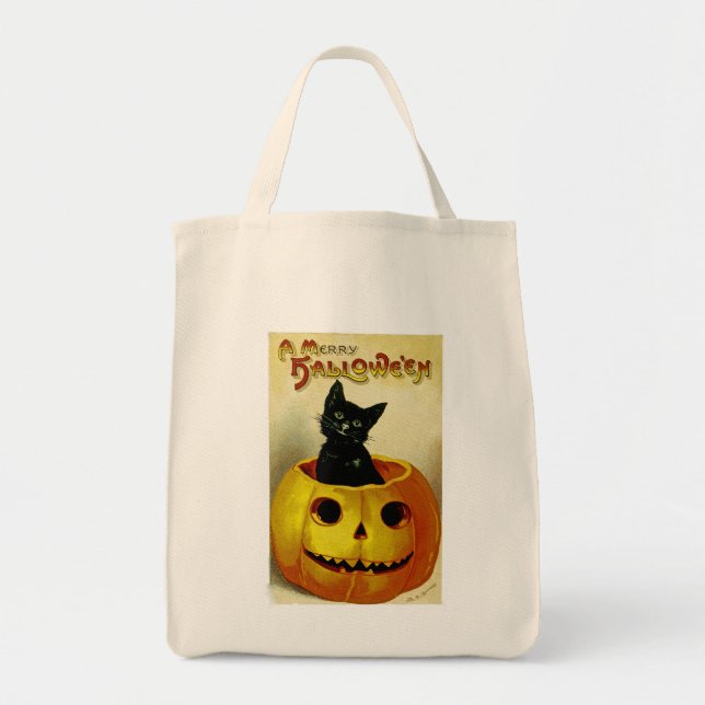 Bolsa Tote Um Gatinho de Halloween Feliz (Frente)