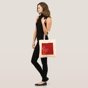 Bolsa Tote Um intrincado design de padrões vermelhos e castan