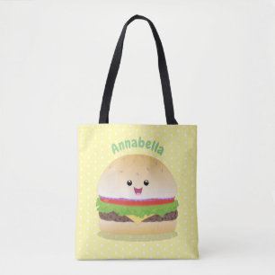 Bolsa Tote Um lindo desenho animado de hambúrguer de kawaii