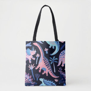 Bolsa Tote Um lindo padrão de dinossauros cartoon.