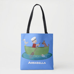 Bolsa Tote Um marinheiro e um cartoon de barco a remos de um 