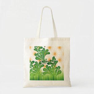 Bolsa Tote Um padrão artístico verde e dourado representando 