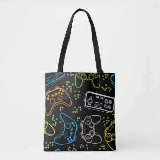 Bolsa Tote Um padrão brilhante sem brilho com joysticks. jogo