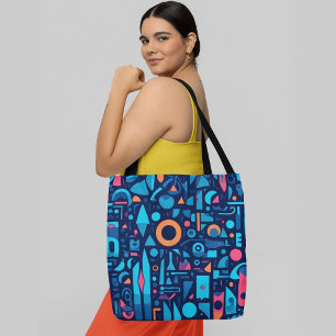 Bolsa Tote Um padrão de abstrato vibrante em formas geométric