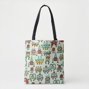 Bolsa Tote Um padrão de robôs - aliens. ilustração.