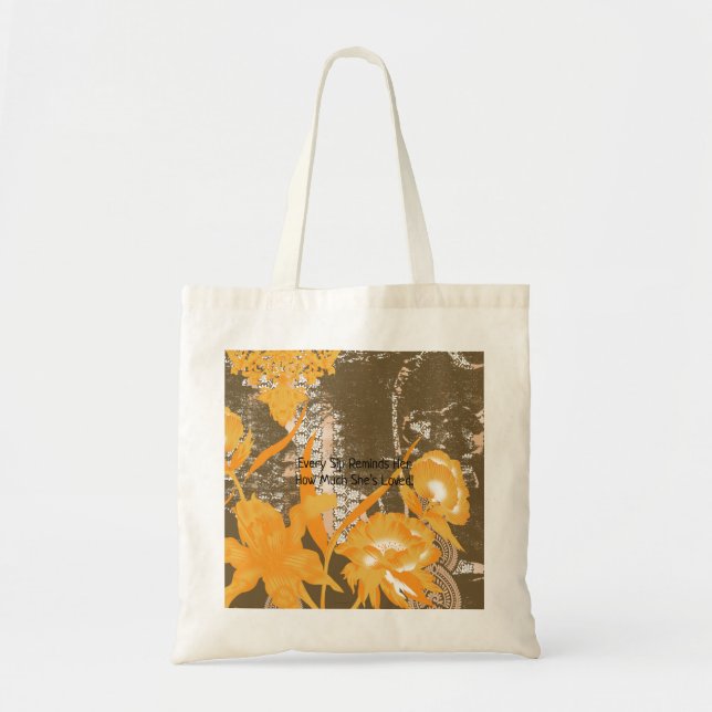 Bolsa Tote Um padrão decorativo de flores e folhas contra (Frente)