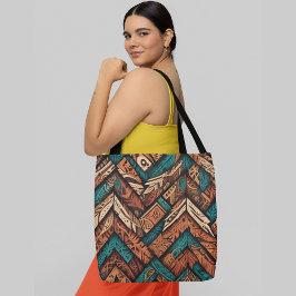 Bolsa Tote um padrão intrincado vibrante que sobrepõe a geome