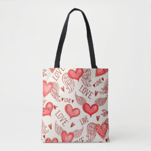 Bolsa Tote Um padrão perfeito com corações. Feliz Namorado