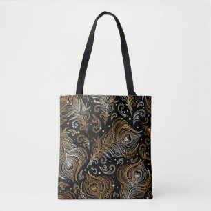 Bolsa Tote Um padrão perfeito com penas de pavão. Mão livr