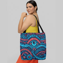 Bolsa Tote Um padrão psicodélico, abstrato com vários olhos