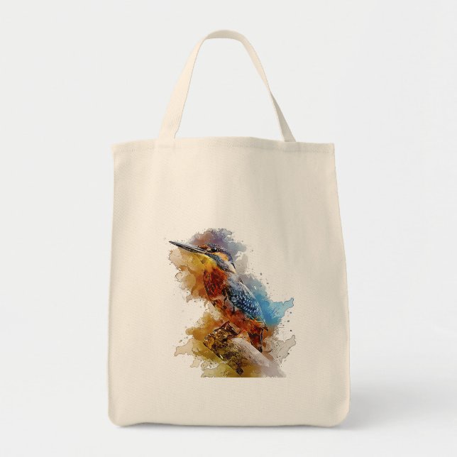 Bolsa Tote Um pequeno pássaro de Kingfisher sozinho num poço (Frente)
