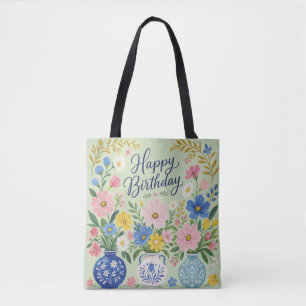 Bolsa Tote Um Trio de Flores de Aniversário