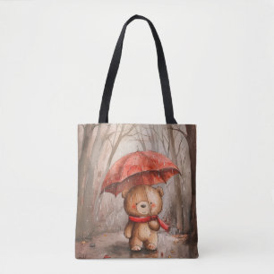Bolsa Tote Um Urso Teddy Fofo na Chuva