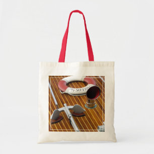 Bolsa Tote Uma âncora e uma Vida-Bóia em um barco de madeir