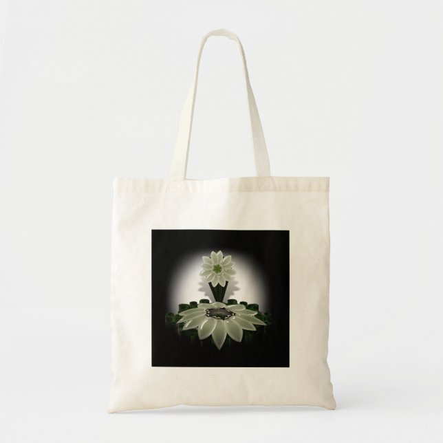 Bolsa Tote Uma Flor Verde em Fundo Preto (Frente)