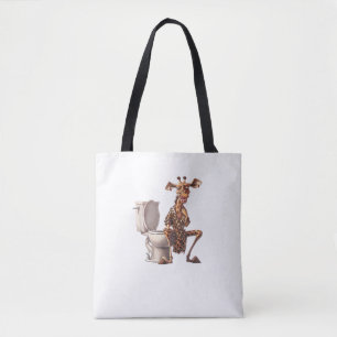 Bolsa Tote Uma Girafa Bonita De Pijama Sentada Em Um Banheiro