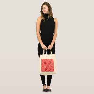 Bolsa Tote uma imagem vermelha e branca de um padrão num fund