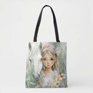 Bolsa Tote Uma Menina com um Cavalo