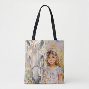 Bolsa Tote Uma Menina com um Cavalo